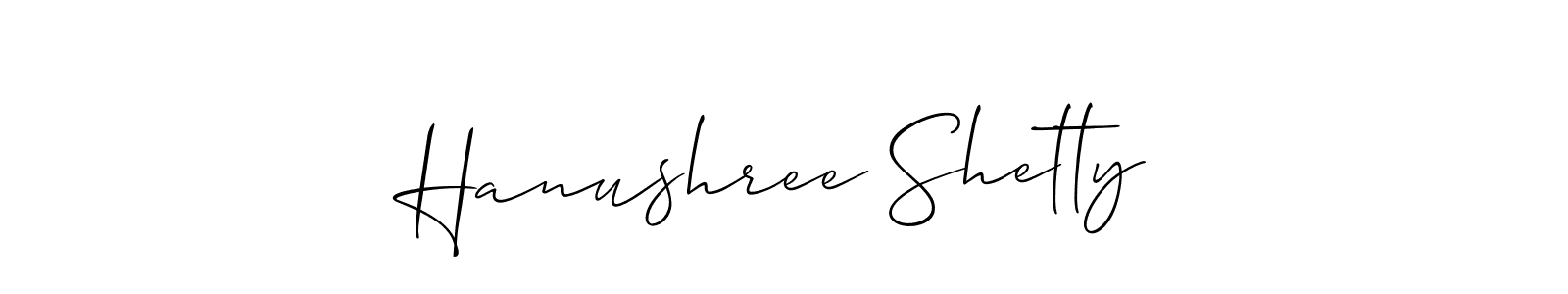 The best way (Allison_Script) to make a short signature is to pick only two or three words in your name. The name Hanushree Shetty include a total of six letters. For converting this name. Hanushree Shetty signature style 2 images and pictures png