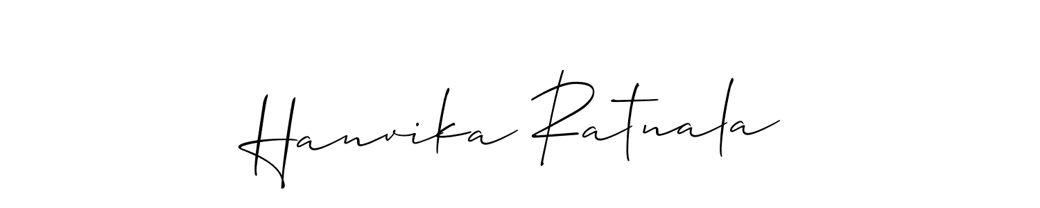Allison_Script is a professional signature style that is perfect for those who want to add a touch of class to their signature. It is also a great choice for those who want to make their signature more unique. Get Hanvika Ratnala name to fancy signature for free. Hanvika Ratnala signature style 2 images and pictures png