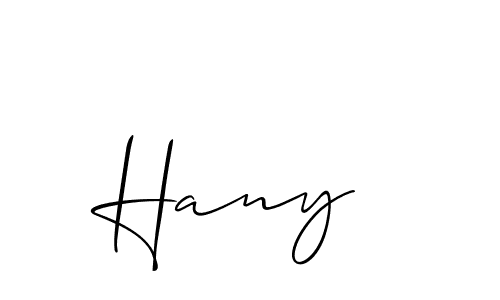 Use a signature maker to create a handwritten signature online. With this signature software, you can design (Allison_Script) your own signature for name Hany . Hany  signature style 2 images and pictures png