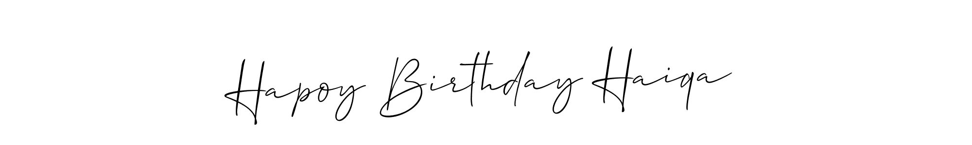 Similarly Allison_Script is the best handwritten signature design. Signature creator online .You can use it as an online autograph creator for name Hapoy Birthday Haiqa. Hapoy Birthday Haiqa signature style 2 images and pictures png