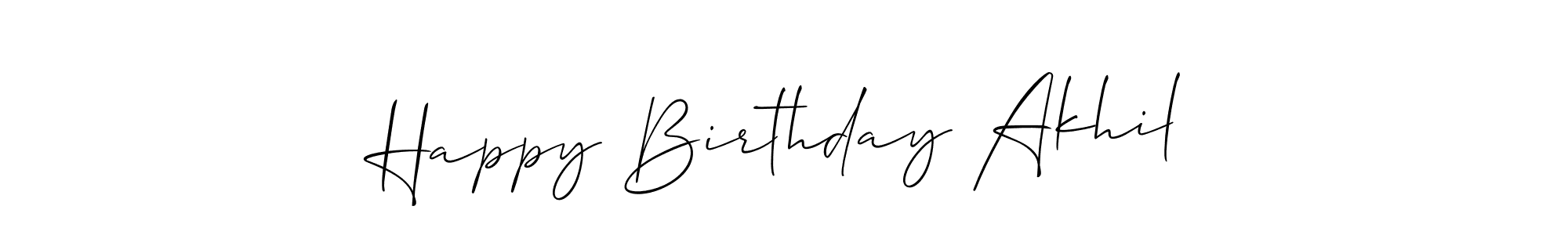 Allison_Script is a professional signature style that is perfect for those who want to add a touch of class to their signature. It is also a great choice for those who want to make their signature more unique. Get Happy Birthday Akhil name to fancy signature for free. Happy Birthday Akhil signature style 2 images and pictures png