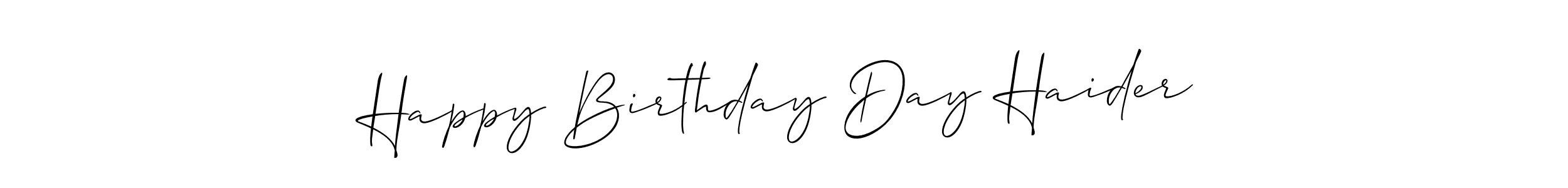 How to make Happy Birthday Day Haider name signature. Use Allison_Script style for creating short signs online. This is the latest handwritten sign. Happy Birthday Day Haider signature style 2 images and pictures png