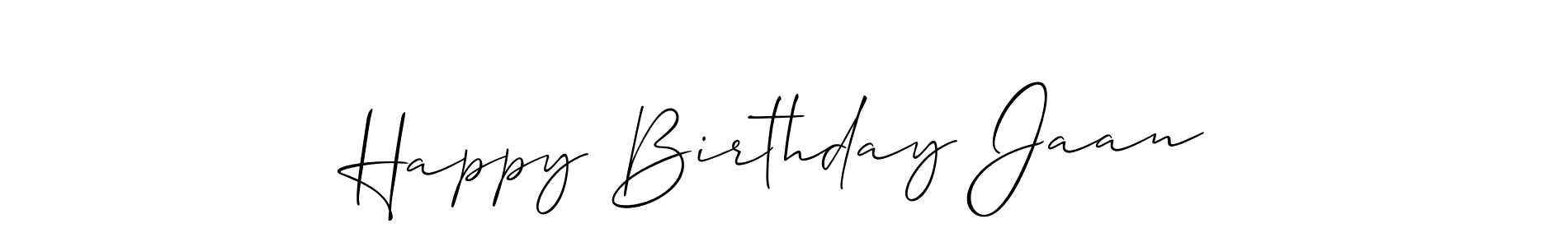 Use a signature maker to create a handwritten signature online. With this signature software, you can design (Allison_Script) your own signature for name Happy Birthday Jaan. Happy Birthday Jaan signature style 2 images and pictures png