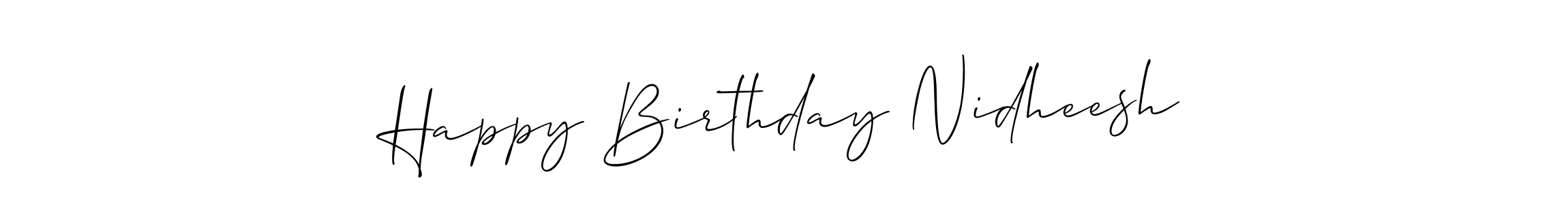 Allison_Script is a professional signature style that is perfect for those who want to add a touch of class to their signature. It is also a great choice for those who want to make their signature more unique. Get Happy Birthday Nidheesh name to fancy signature for free. Happy Birthday Nidheesh signature style 2 images and pictures png