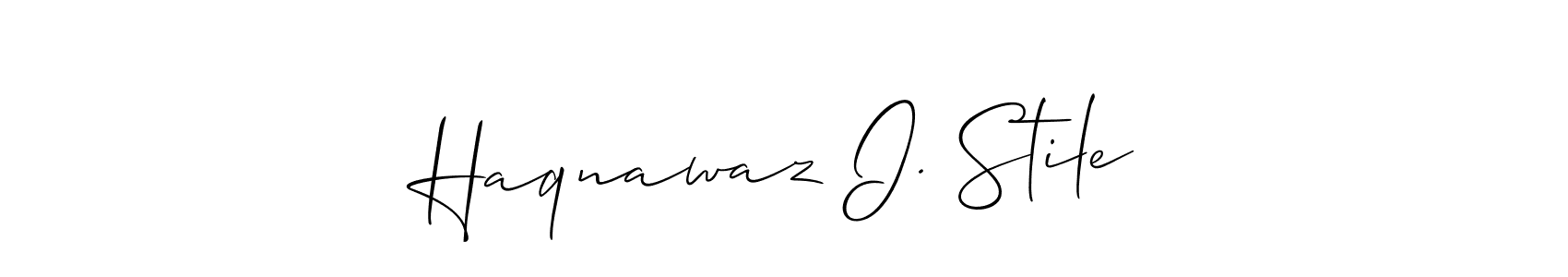 The best way (Allison_Script) to make a short signature is to pick only two or three words in your name. The name Haqnawaz I. Stile include a total of six letters. For converting this name. Haqnawaz I. Stile signature style 2 images and pictures png