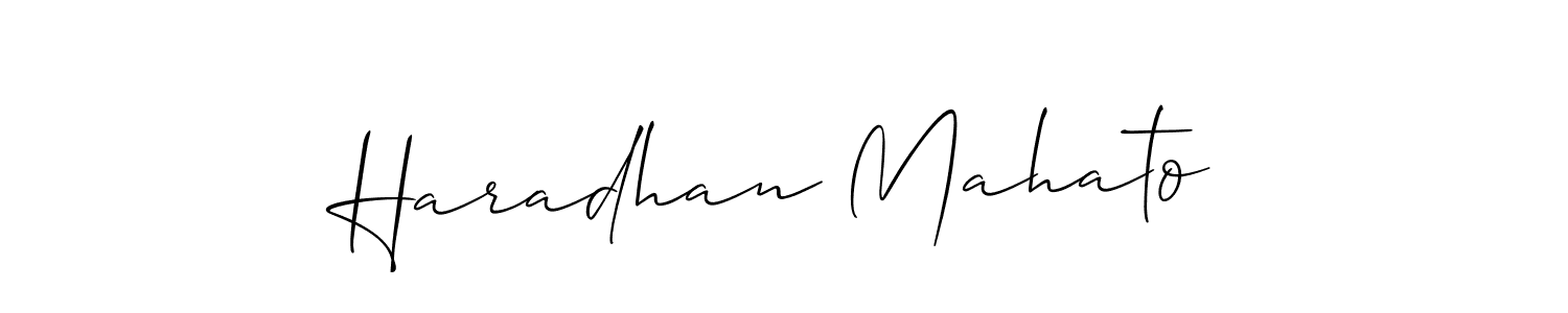 The best way (Allison_Script) to make a short signature is to pick only two or three words in your name. The name Haradhan Mahato include a total of six letters. For converting this name. Haradhan Mahato signature style 2 images and pictures png