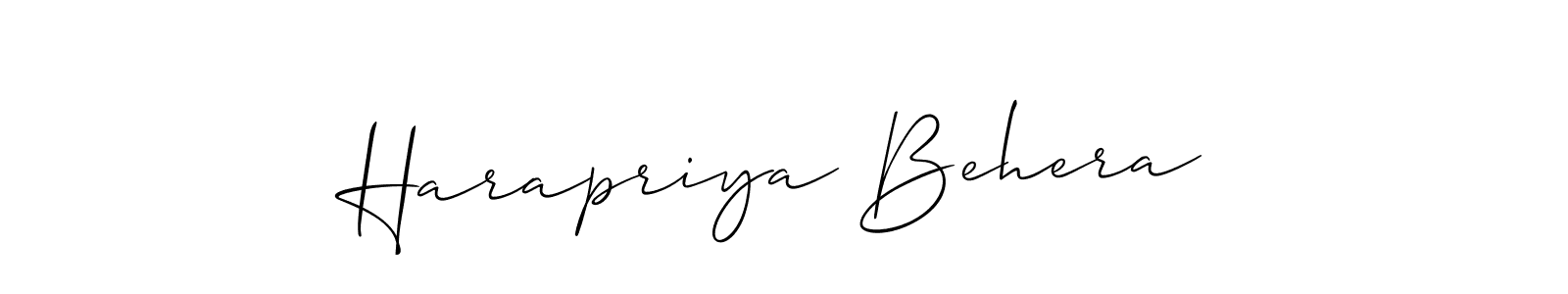 The best way (Allison_Script) to make a short signature is to pick only two or three words in your name. The name Harapriya Behera include a total of six letters. For converting this name. Harapriya Behera signature style 2 images and pictures png