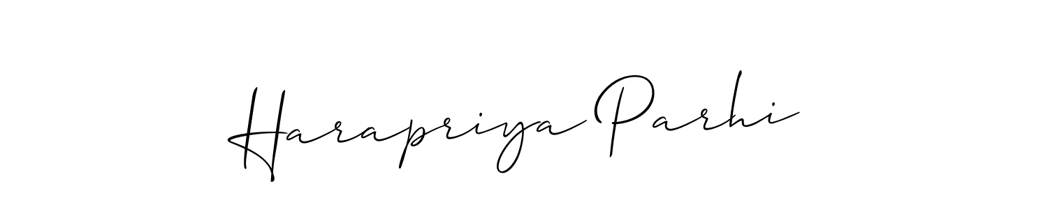 Also You can easily find your signature by using the search form. We will create Harapriya Parhi name handwritten signature images for you free of cost using Allison_Script sign style. Harapriya Parhi signature style 2 images and pictures png