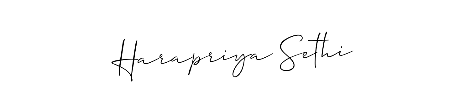 Use a signature maker to create a handwritten signature online. With this signature software, you can design (Allison_Script) your own signature for name Harapriya Sethi. Harapriya Sethi signature style 2 images and pictures png
