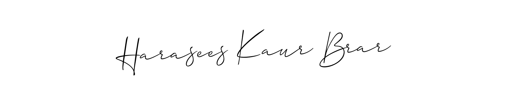 Allison_Script is a professional signature style that is perfect for those who want to add a touch of class to their signature. It is also a great choice for those who want to make their signature more unique. Get Harasees Kaur Brar name to fancy signature for free. Harasees Kaur Brar signature style 2 images and pictures png