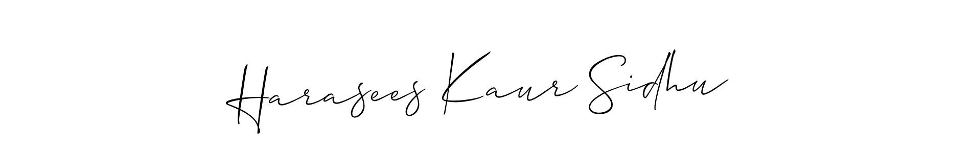 The best way (Allison_Script) to make a short signature is to pick only two or three words in your name. The name Harasees Kaur Sidhu include a total of six letters. For converting this name. Harasees Kaur Sidhu signature style 2 images and pictures png