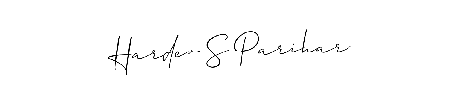 The best way (Allison_Script) to make a short signature is to pick only two or three words in your name. The name Hardev S Parihar include a total of six letters. For converting this name. Hardev S Parihar signature style 2 images and pictures png