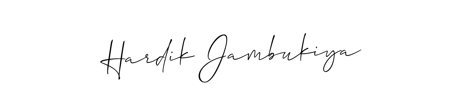 Allison_Script is a professional signature style that is perfect for those who want to add a touch of class to their signature. It is also a great choice for those who want to make their signature more unique. Get Hardik Jambukiya name to fancy signature for free. Hardik Jambukiya signature style 2 images and pictures png