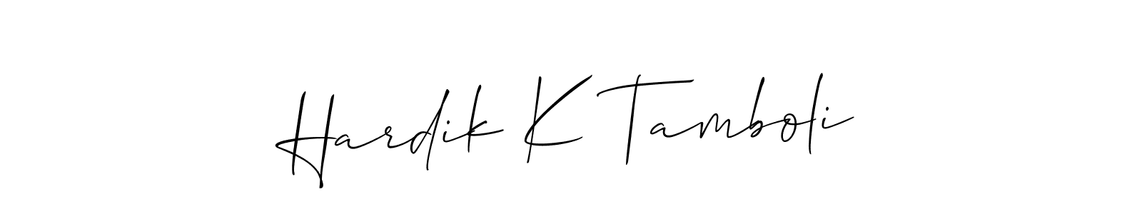 Create a beautiful signature design for name Hardik K Tamboli. With this signature (Allison_Script) fonts, you can make a handwritten signature for free. Hardik K Tamboli signature style 2 images and pictures png
