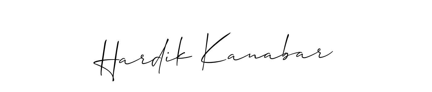 Allison_Script is a professional signature style that is perfect for those who want to add a touch of class to their signature. It is also a great choice for those who want to make their signature more unique. Get Hardik Kanabar name to fancy signature for free. Hardik Kanabar signature style 2 images and pictures png