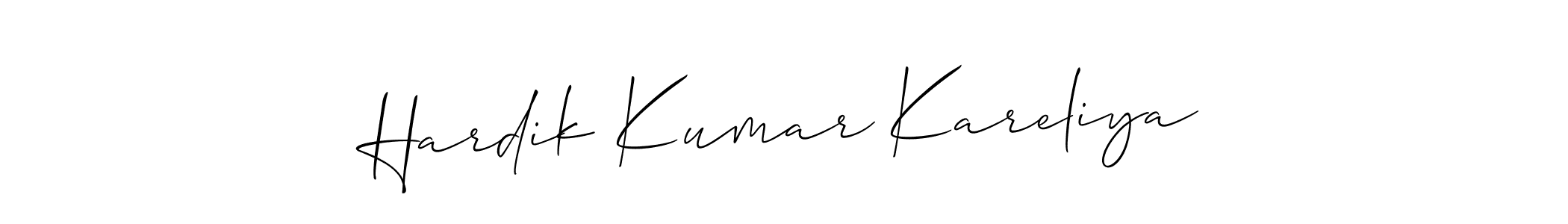 Also You can easily find your signature by using the search form. We will create Hardik Kumar Kareliya name handwritten signature images for you free of cost using Allison_Script sign style. Hardik Kumar Kareliya signature style 2 images and pictures png