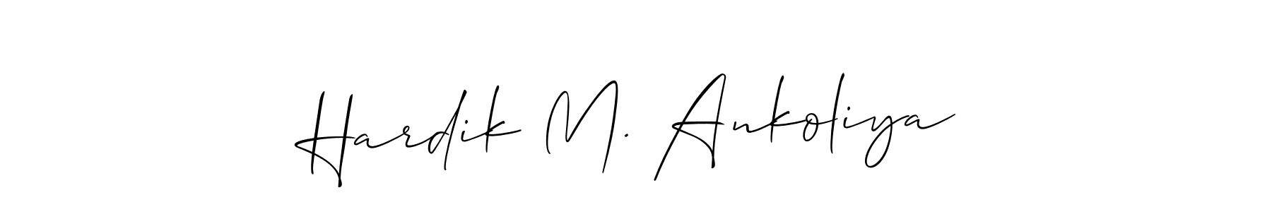 if you are searching for the best signature style for your name Hardik M. Ankoliya. so please give up your signature search. here we have designed multiple signature styles  using Allison_Script. Hardik M. Ankoliya signature style 2 images and pictures png