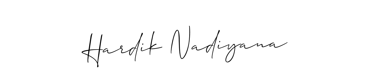 How to make Hardik Nadiyana name signature. Use Allison_Script style for creating short signs online. This is the latest handwritten sign. Hardik Nadiyana signature style 2 images and pictures png