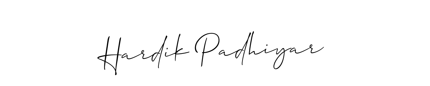 if you are searching for the best signature style for your name Hardik Padhiyar. so please give up your signature search. here we have designed multiple signature styles  using Allison_Script. Hardik Padhiyar signature style 2 images and pictures png