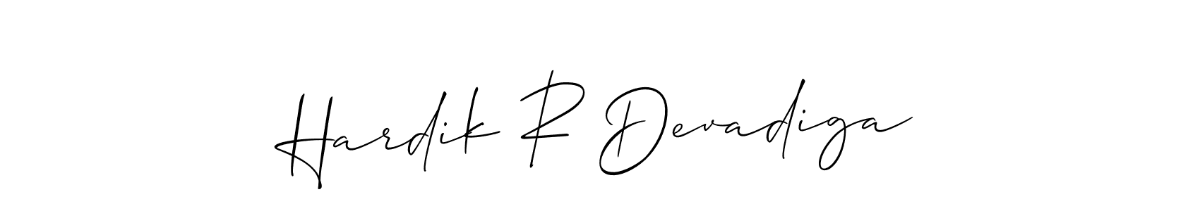 Make a short Hardik R Devadiga signature style. Manage your documents anywhere anytime using Allison_Script. Create and add eSignatures, submit forms, share and send files easily. Hardik R Devadiga signature style 2 images and pictures png