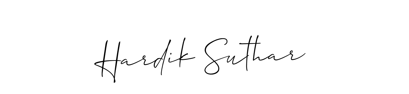 Make a short Hardik Suthar signature style. Manage your documents anywhere anytime using Allison_Script. Create and add eSignatures, submit forms, share and send files easily. Hardik Suthar signature style 2 images and pictures png