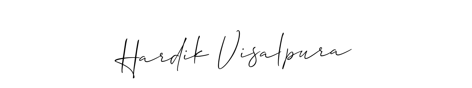 The best way (Allison_Script) to make a short signature is to pick only two or three words in your name. The name Hardik Visalpura include a total of six letters. For converting this name. Hardik Visalpura signature style 2 images and pictures png