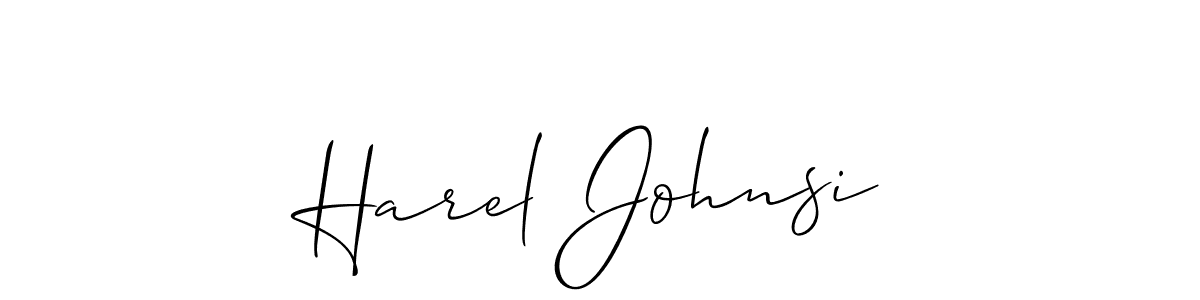 The best way (Allison_Script) to make a short signature is to pick only two or three words in your name. The name Harel Johnsi include a total of six letters. For converting this name. Harel Johnsi signature style 2 images and pictures png