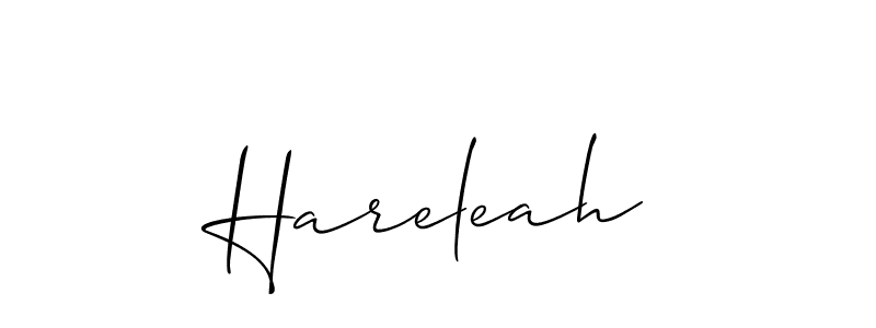 Hareleah stylish signature style. Best Handwritten Sign (Allison_Script) for my name. Handwritten Signature Collection Ideas for my name Hareleah. Hareleah signature style 2 images and pictures png