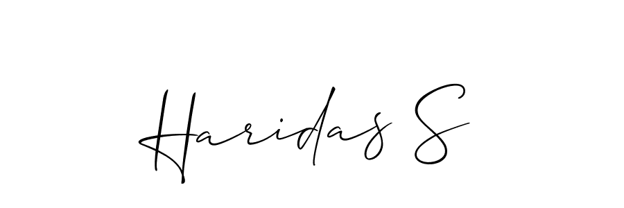 The best way (Allison_Script) to make a short signature is to pick only two or three words in your name. The name Haridas S include a total of six letters. For converting this name. Haridas S signature style 2 images and pictures png