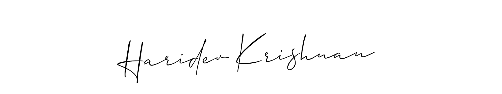 The best way (Allison_Script) to make a short signature is to pick only two or three words in your name. The name Haridev Krishnan include a total of six letters. For converting this name. Haridev Krishnan signature style 2 images and pictures png