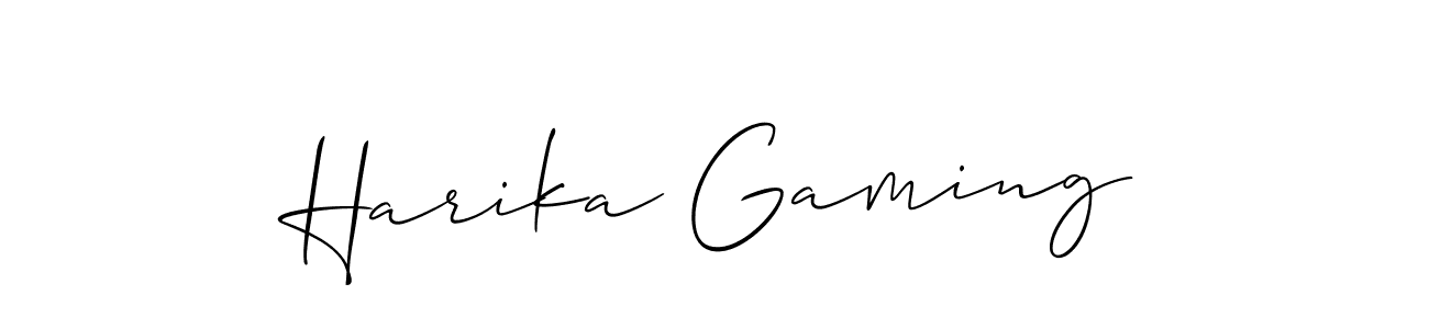Use a signature maker to create a handwritten signature online. With this signature software, you can design (Allison_Script) your own signature for name Harika Gaming. Harika Gaming signature style 2 images and pictures png