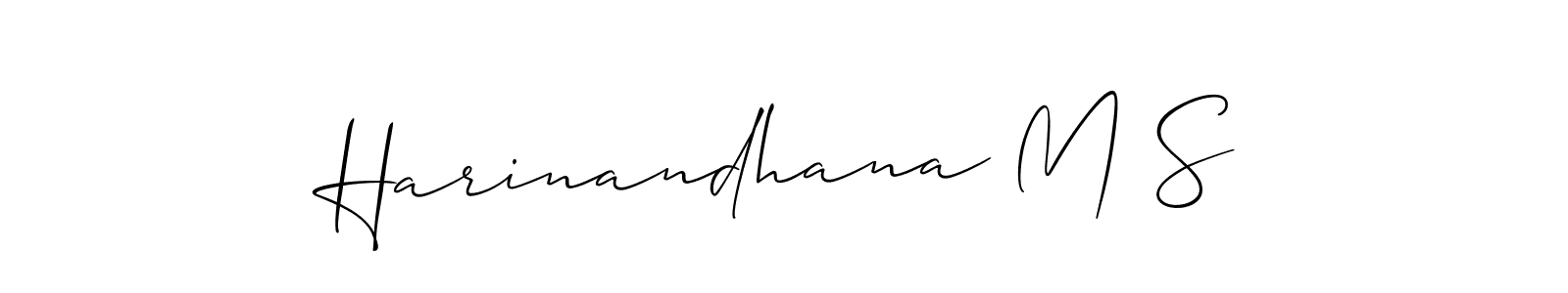 The best way (Allison_Script) to make a short signature is to pick only two or three words in your name. The name Harinandhana M S include a total of six letters. For converting this name. Harinandhana M S signature style 2 images and pictures png