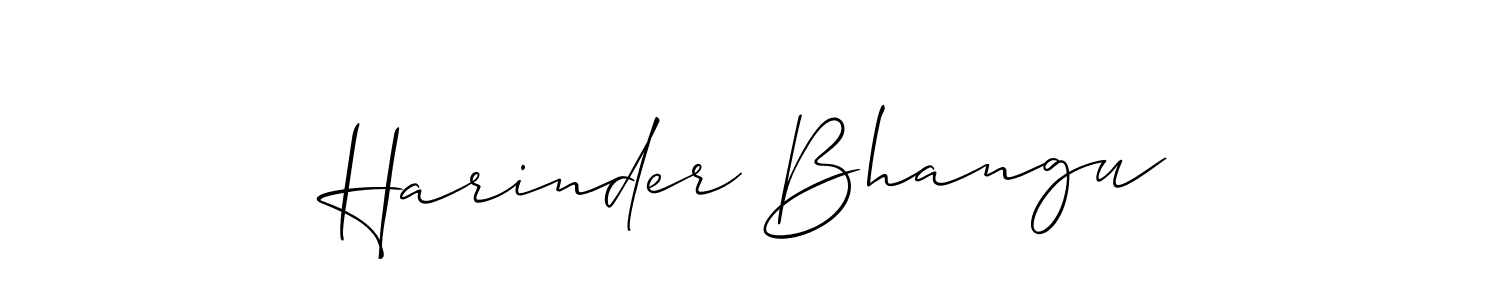 if you are searching for the best signature style for your name Harinder Bhangu. so please give up your signature search. here we have designed multiple signature styles  using Allison_Script. Harinder Bhangu signature style 2 images and pictures png