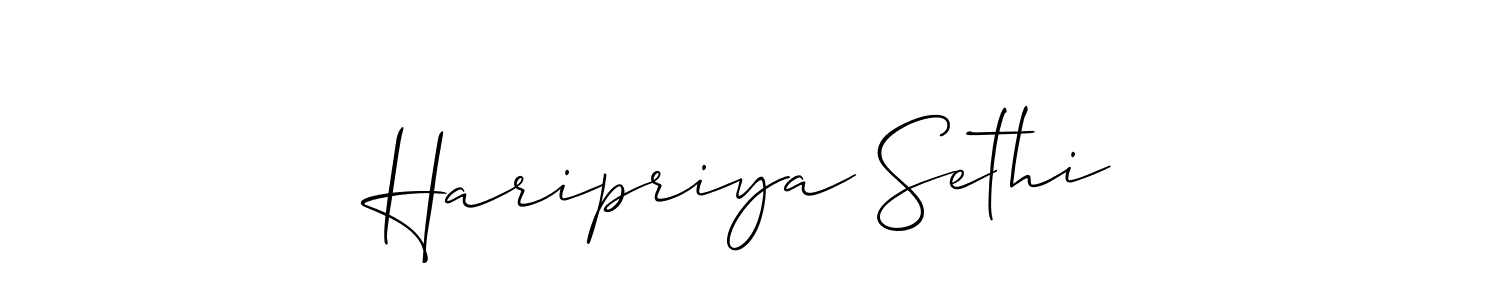 Use a signature maker to create a handwritten signature online. With this signature software, you can design (Allison_Script) your own signature for name Haripriya Sethi. Haripriya Sethi signature style 2 images and pictures png
