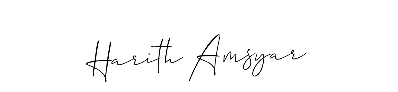 Allison_Script is a professional signature style that is perfect for those who want to add a touch of class to their signature. It is also a great choice for those who want to make their signature more unique. Get Harith Amsyar name to fancy signature for free. Harith Amsyar signature style 2 images and pictures png