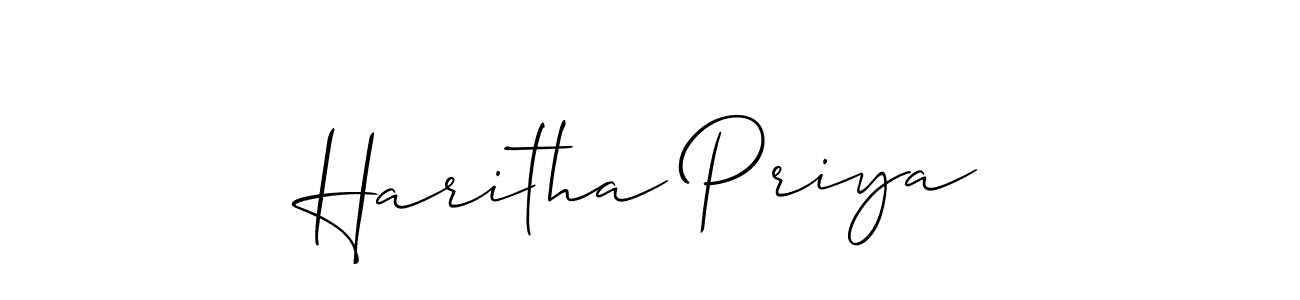 Create a beautiful signature design for name Haritha Priya. With this signature (Allison_Script) fonts, you can make a handwritten signature for free. Haritha Priya signature style 2 images and pictures png