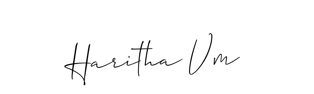 Create a beautiful signature design for name Haritha Vm. With this signature (Allison_Script) fonts, you can make a handwritten signature for free. Haritha Vm signature style 2 images and pictures png