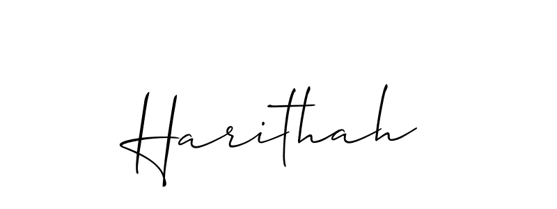 Use a signature maker to create a handwritten signature online. With this signature software, you can design (Allison_Script) your own signature for name Harithah. Harithah signature style 2 images and pictures png