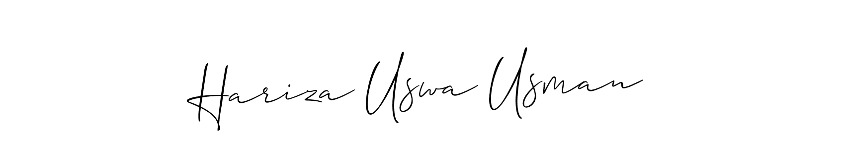 This is the best signature style for the Hariza Uswa Usman name. Also you like these signature font (Allison_Script). Mix name signature. Hariza Uswa Usman signature style 2 images and pictures png