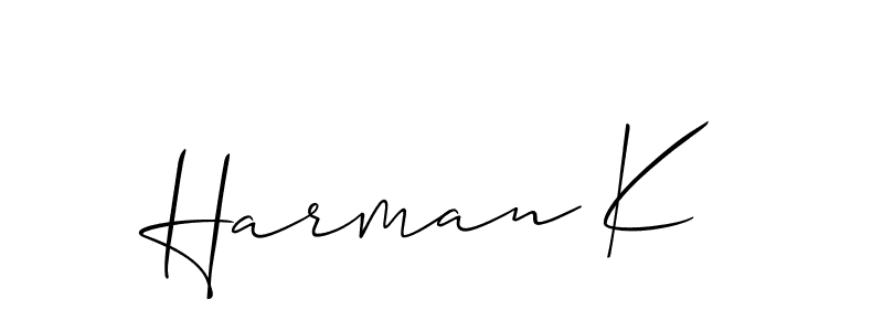 Use a signature maker to create a handwritten signature online. With this signature software, you can design (Allison_Script) your own signature for name Harman K. Harman K signature style 2 images and pictures png