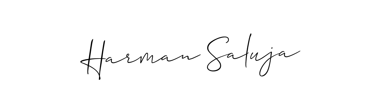 How to make Harman Saluja name signature. Use Allison_Script style for creating short signs online. This is the latest handwritten sign. Harman Saluja signature style 2 images and pictures png