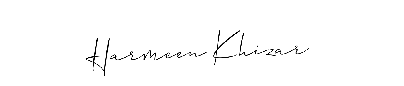 if you are searching for the best signature style for your name Harmeen Khizar. so please give up your signature search. here we have designed multiple signature styles  using Allison_Script. Harmeen Khizar signature style 2 images and pictures png