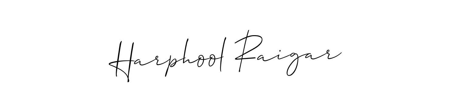 Similarly Allison_Script is the best handwritten signature design. Signature creator online .You can use it as an online autograph creator for name Harphool Raigar. Harphool Raigar signature style 2 images and pictures png