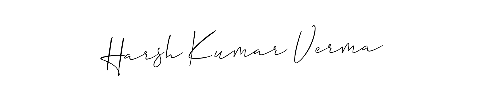 The best way (Allison_Script) to make a short signature is to pick only two or three words in your name. The name Harsh Kumar Verma include a total of six letters. For converting this name. Harsh Kumar Verma signature style 2 images and pictures png