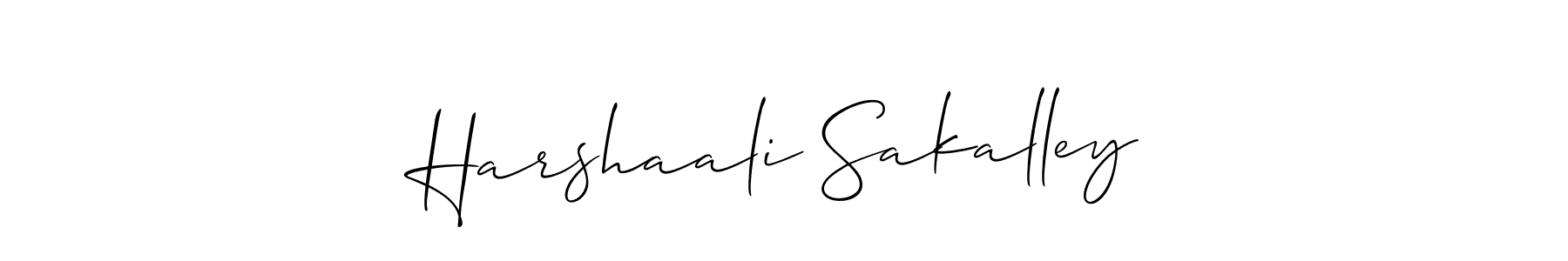 The best way (Allison_Script) to make a short signature is to pick only two or three words in your name. The name Harshaali Sakalley include a total of six letters. For converting this name. Harshaali Sakalley signature style 2 images and pictures png