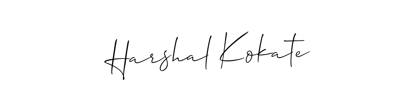 The best way (Allison_Script) to make a short signature is to pick only two or three words in your name. The name Harshal Kokate include a total of six letters. For converting this name. Harshal Kokate signature style 2 images and pictures png
