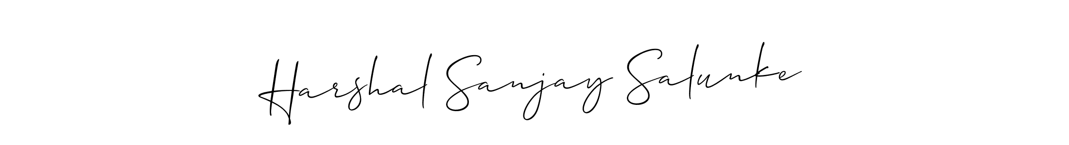 The best way (Allison_Script) to make a short signature is to pick only two or three words in your name. The name Harshal Sanjay Salunke include a total of six letters. For converting this name. Harshal Sanjay Salunke signature style 2 images and pictures png