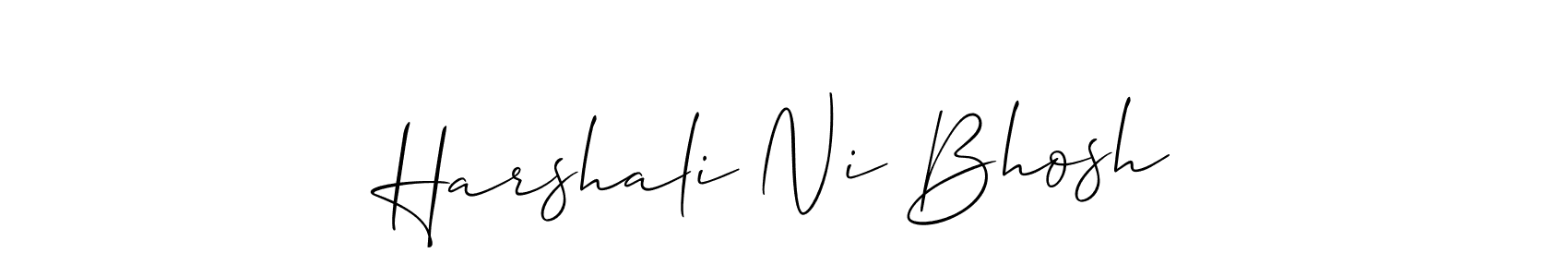 The best way (Allison_Script) to make a short signature is to pick only two or three words in your name. The name Harshali Ni Bhosh include a total of six letters. For converting this name. Harshali Ni Bhosh signature style 2 images and pictures png