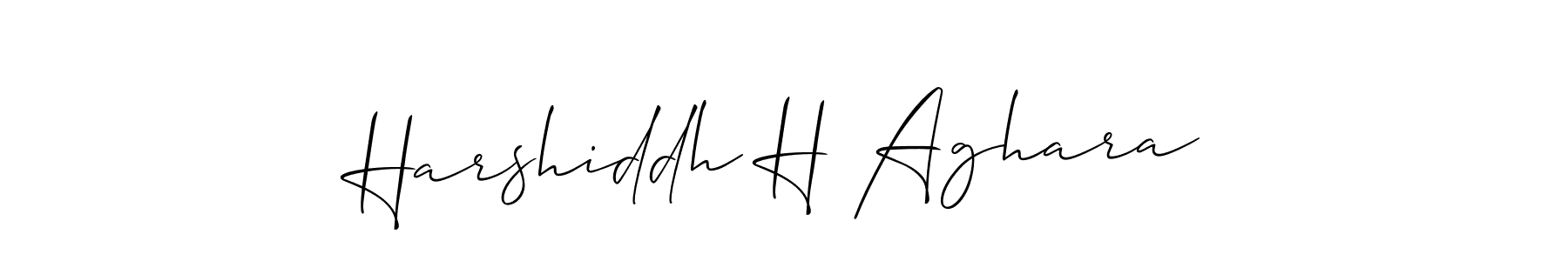 Allison_Script is a professional signature style that is perfect for those who want to add a touch of class to their signature. It is also a great choice for those who want to make their signature more unique. Get Harshiddh H Aghara name to fancy signature for free. Harshiddh H Aghara signature style 2 images and pictures png