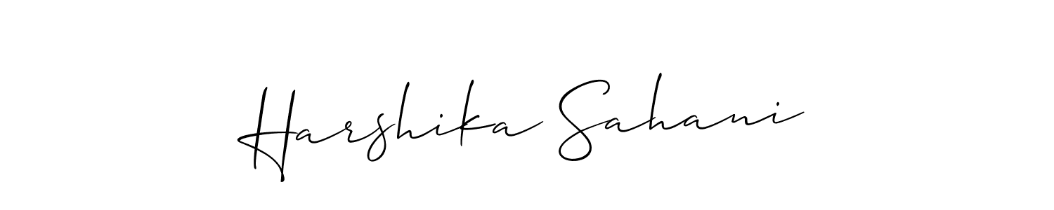 The best way (Allison_Script) to make a short signature is to pick only two or three words in your name. The name Harshika Sahani include a total of six letters. For converting this name. Harshika Sahani signature style 2 images and pictures png
